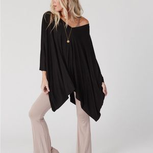 Three Bird Nest Boho Jersey Knit Asymmetric Tunic Top Sz L Black V Neck Nwt